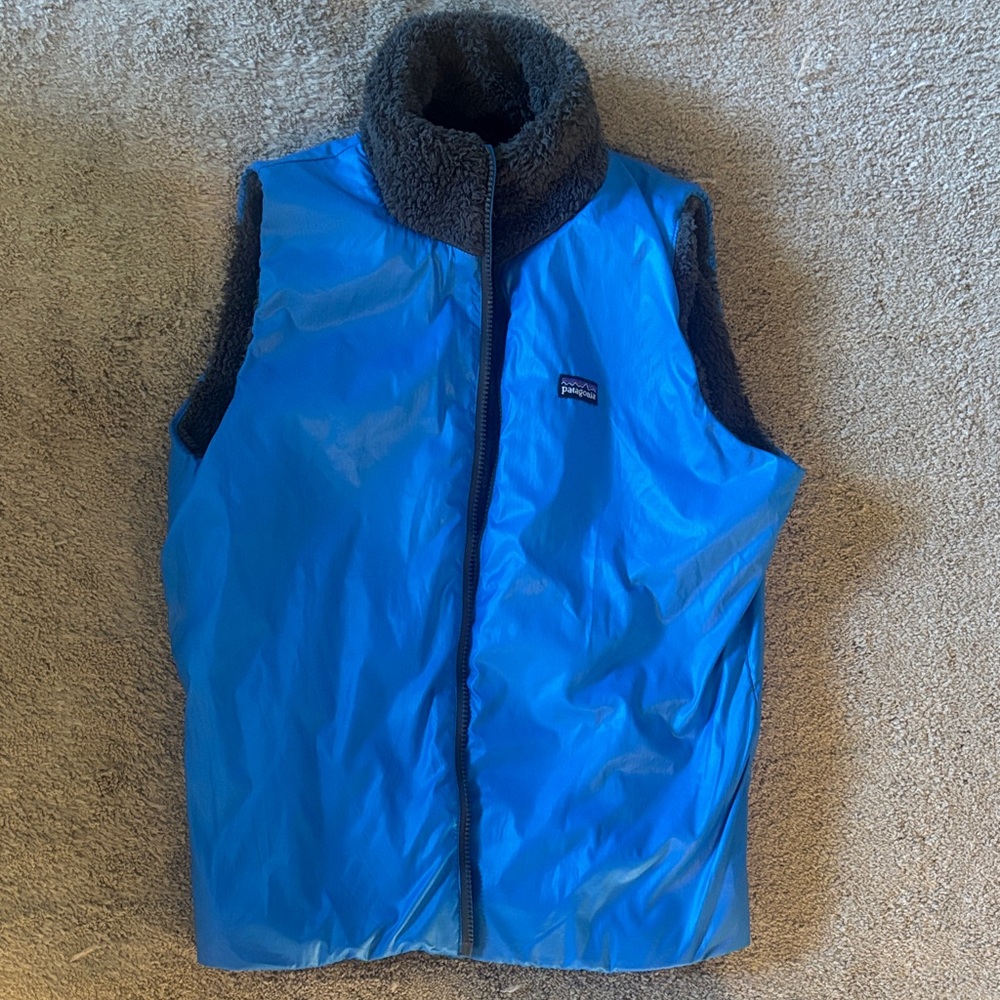 Patagonia Bright Blue Vest with Fleece Collar